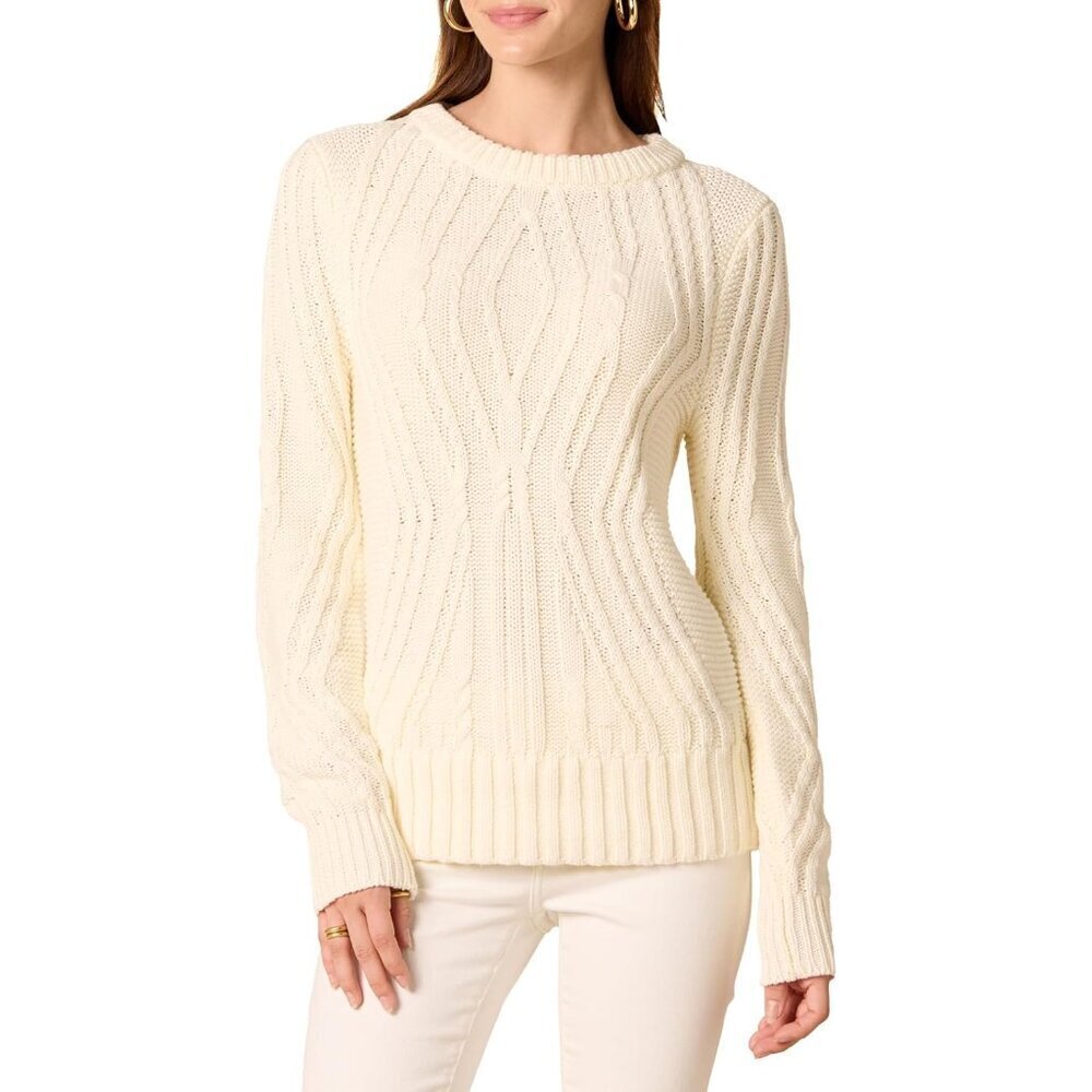 Women's Cotton Cable Sweater X-Small Crewneck Long Sleeve Warm Cozy Casual